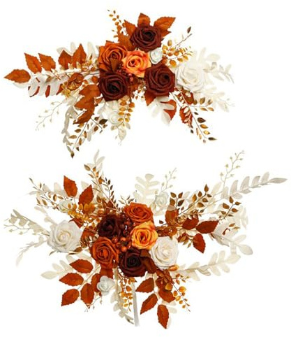 Mokylor Kit de 2 Fleurs Artificielles pour Arche de Mariage, Décoration D'arche, Arrangements de Fleurs de Roses, Panneaux de Bienvenue, Décorations Florales (Orange)
