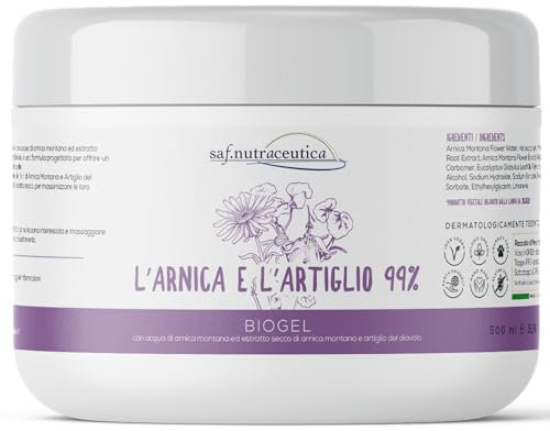 Saf.Nutraceutica - Gel Extra Forte 99% Arnica e Artiglio del Diavolo | Sollievo Muscoli e Articolazioni | Non unge | 100% Made in Italy | Vegan & Cruelty Free, Marrone, 500 ml