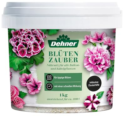 Dehner Blütenzauber, Spezialdünger, hochwertiger Dünger für Balkonpflanzen / Kübelpflanzen, organischer NPK-Dünger, mit Spurennährstoffen / Sofortwirkung, 1 kg, für ca. 1.000 l