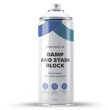 Chemsolve 500ml x 1 Ltd/Damp and Stain Block Spray Paint/One Coat/Damp Proof Paint/Block Stains for Stone, Brick and Wood/White Matt