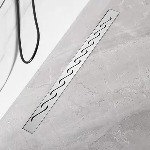 Caniveau de Douche Italienne 60cm Acier Inox Sortie 360° Siphon avec appareil désodorisant et filtre à cheveux pour Salle de Bain