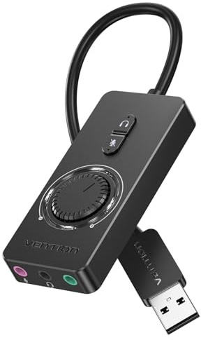VENTION Carte son USB, carte son stéréo externe avec contrôle du volume, adaptateur audio USB vers jack 3,5 mm pour Windows, Mac, PC, ordinateur portable, ordinateur de bureau, casque, commutateur et