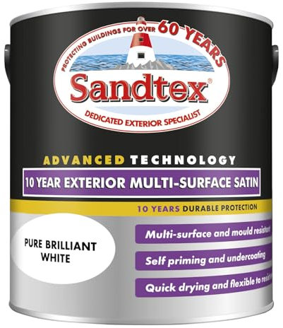 Sandtex 10 Year Multi Surface Satin Paint 2.5l Brilliant White