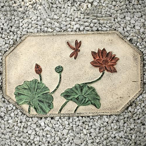 Innovz Trittsteine für Garten Gehweg-Trittstein mit Pflanzenmotiv, 45 × 27 cm Große Dekorative Außensteine für Den Hinterhof, Retro-Straßenstein Im Chinesischen Stil (Color : Lotus, Size : 2pcs)
