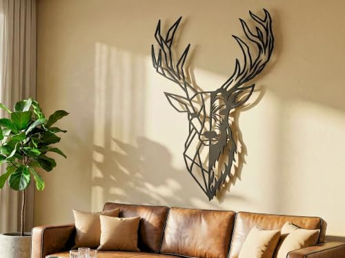 VAILLA Wanddeko Hirschkopf aus Holz 3D – Wandbild Wohnzimmer Schlafzimmer | MDF Sperrholz, Lasergeschnitten, Hirsch Geweih Tiermotiv, 5 Größen, Braun Schwarz Gold, personalisierbar, Eingang Flur Küche