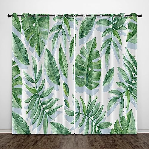Verdunkelungsvorhänge Kräuselband Grünblättrige Tropische Pflanzen 2 X 150 X 280 Cm Set Kindergardinen Mädchen Verdunkelungsvorhänge Mit Ösen Blickdichter Kinderzimmer Schlafzimmer Vorhang -3Z2M2M5F4M