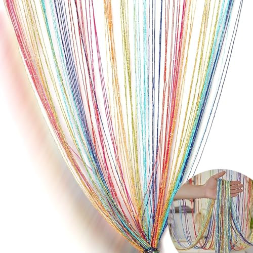 ElevaPulse Fadenvorhang Insektenschutz, Fliegenvorhang Terrassentür 90 x 200cm Wandvorhang Schaufensterdekoration, als Raumteiler Fliegenschutz oder als Festliche saisonale Dekoration (Rainbow)