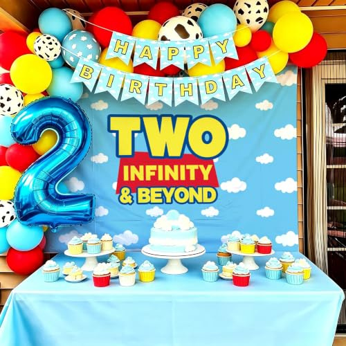 LaVenty Two Infinity and Beyond Birthday Decorations | 2nd Birthday Balloon Garland Arch Backdrop Banner Cake Topper for 2 Party