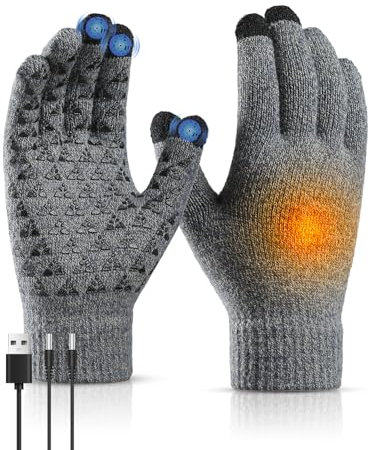 USB Heated Gloves Winter Thermal Gloves for Women, Touch Screen Knitted Glove 5V Full Finger Electric For Driving Running Indoor Outdoor