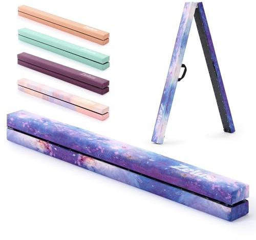 ZELUS 2.1 m Folding Balance Beam, Foldable Floor Gymnastics Balance Beam with Carry Handles Suede Cover & Nonslip Base, Portable Gymnastics Equipment for Beginners Gymnasts, Blue Starry Sky