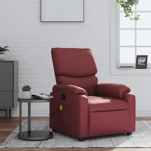 Homgoday Massagesessel Fernsehsessel Relaxsessel Ruhesessel TV Sessel Polstersessel, Manuelle Liegefunktion, Massagefunktion, für Wohnzimmer Weinrot Kunstleder