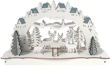 HTI living Schwibbogen Weiß Rehe an der Futterkrippe Lichterbogen Weihnachtsdeko batteriebetrieben