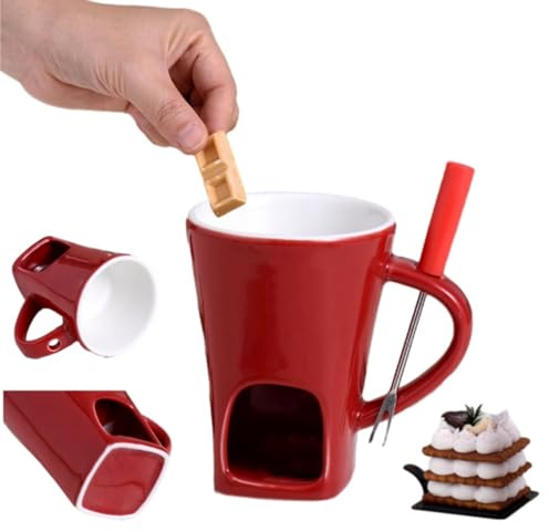 2PCS Schokofondue Tasse,Becher zum Schmelzen von Schokolade,Keramik Schokoladenfondue Tasse,Mehrzweck Chocolate Fondue Set mit Gabel und Teelicht,geeignet für Käse,Schokolade,Butter und Karamell