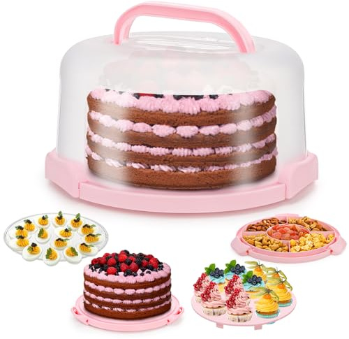 Coloch Cake Carrier with Lid and Handle for 10 Cake, 3 in 1 Multipurpose Cupcake Holder, Portable Dessert Container for 11 Cupcakes Plastic Devil Eggs Holder for Cupcake, Muffins, Eggs, Snack, Fruit