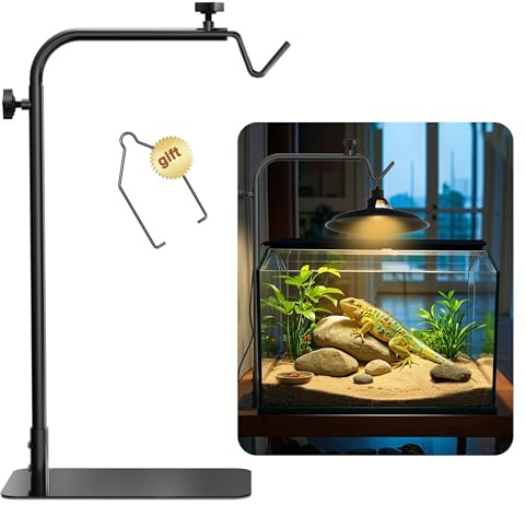Josmimic Reptile Heat Lamp Stand Adjustable 18-32: Light Holder Fixture with Heavy Base for Bearded Dragon, Turtle, Snake, Lizard – Terrarium Heating Dome Lamps for Tank or Aquarium Use