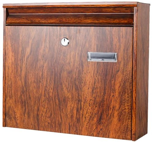 YCYRF Wandmontierte Briefkästen für den Außenbereich, Sicherheits Postkasten mit Schlüssel, Zaunbriefkasten mit Großem Fassungsvermögen für Haus Oder Wohnung, Holzmaserungsdekoration 36×10×32cm