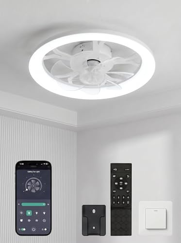 QcuGvy LED-Deckenventilator mit Beleuchtung,Ø45cm Deckenventilator 3 Farbtemperaturen und 6 Geschwindigkeiten, Deckenventilator mit Lampe, Fernbedienung, leise dimmbare Ventilator-Deckenleuchte