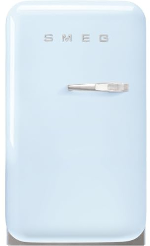 Smeg, FAB5LDPB6 Réfrigérateur Minibar Vintage une Porte, 34L, Charnières à Gauche, Froid Statique, 2 Clayettes Réglables, Porte-Bouteilles et Éclairage LED, H 72,5cm, Bleu Azur