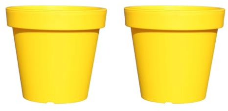 Planters Pride Aura 2-Pack of 47.5cm ⌀ Large Plant Pots, Vibrant Yellow | Weather-Resistant Recycled Plastic Planters | Flower Pots with Drainage & Plug | Outdoor Patio Pots, Indoor House Plant Pots