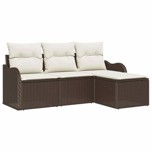 vidaXL 4-teiliges Garten-Sofa-Set in Braun mit Kissen, aus Poly-Rattan und verstellbaren Füßen. Perfekt für draußen, als modulare Sitzmöbel für die Terrasse. Vielseitige Loungemöbel zum Entspannen.