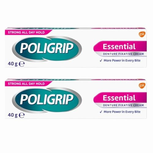 Poligrip Essential Denture Fixative Cream 40g x 2, All-Day Hold & Comfort – Zinc-Free Formula – Helps Seal Out Food – Strong Denture Adhesive with Welari Thank You Card | (2 Pack)