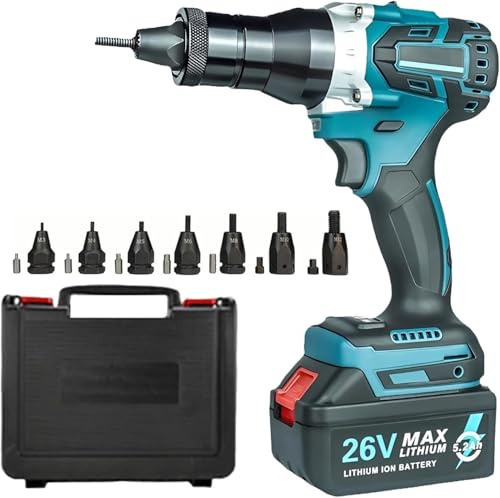 Remachadora Eléctrica Automática, Remachadora Inalámbrica, Remachadora Eléctrica De Alta Resistencia, Kit De Herramientas Con Batería, Cargador Y Estuche Transporte Para Tuercas Remachables,2200mah*2