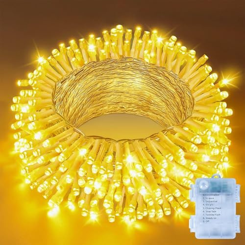 Vulisox Fairy String Lights Battery Operated, 150 LED 15M Silver Wire Fairy Lights with 8Mode/IP44 Waterproof, Twinkle Lights for Christmas, Garden, Home Indoor Decoration(Warm White)