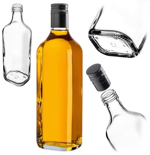 KADAX Botellas de cristal vacías de 500 ml, 1 pieza, botellas de licor con tapón de rosca para whisky, botellas para rellenar licor, whisky y vino, botellas de chupito de cristal (negro, largas)