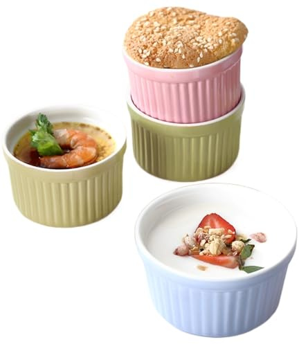 Lot de 4 ramequins en céramique avec plateau de 113,4 g, petits bols de cuisson empilables for crème brûlée, moules à pâtisserie polyvalents