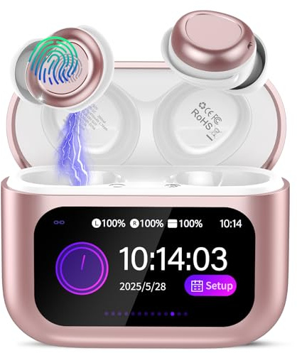 Wireless Sleep Earbuds with Smart Touch Screen, Bluetooth 5.4 Headphones In Ear with ENC Noise Cancelling Mic, 48H Sleep Headphones with 5 EQ Modes, HiFi Stereo IP7 Waterproof Mini Ear Buds, Rose Gold