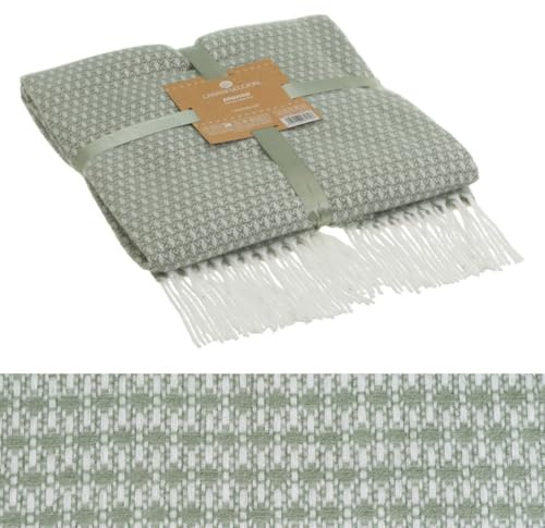 Manta de viaje en color verde 100% poliéster con flecos de 130x160 cm | Tejido suave de 200 gr/m², ligera y muy decorativa. Perfecta para el sofá o la cama.