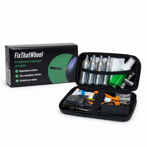 FixThatWheel Kit Reparación de Pinchazos para moto sin cámara - 34 Piezas