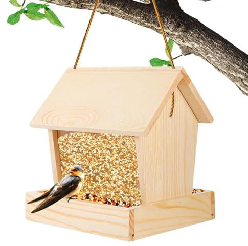 para pájaros - Bandeja Colgante de Madera para Exteriores | Distribuidor de Semillas | Estación de alimentación Natural, árbol de terraza de balcón de jardín, Soporte de Semillas de Aves silv