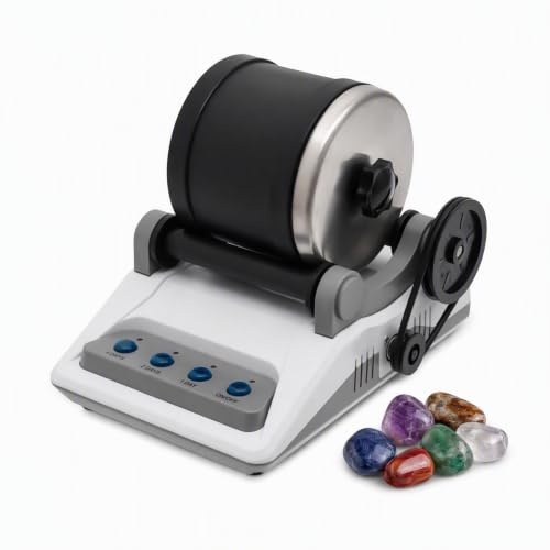 CLKAX Rock Tumbler Set de polisseuse à pierre à 3 niveaux avec minuterie de 7 jours pour enfants | Kit complet de bricolage, rouleau en caoutchouc silencieux, 4 sacs de grains de polissage, ABS et acier inoxydable durable