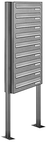 AL Briefkastensysteme 9er Edelstahl Durchwurfbriefkasten, Standbriefkasten modern, 9 Fach Briefkastenanlage V2A Edelstahl Postkasten