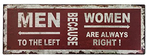 zeitzone Vintage Blechschild Men to THE Left - Women Are Always Right Schild Toilette