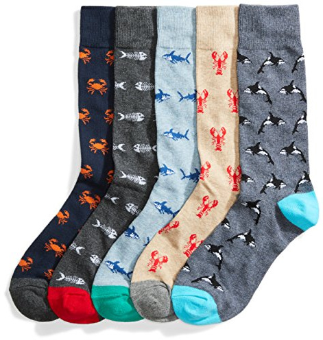 Amazon Essentials Comodi Calzini Eleganti con Motivi Uomo, 5 Paia, Animali Marini/Delfini/Granchio, 41-45