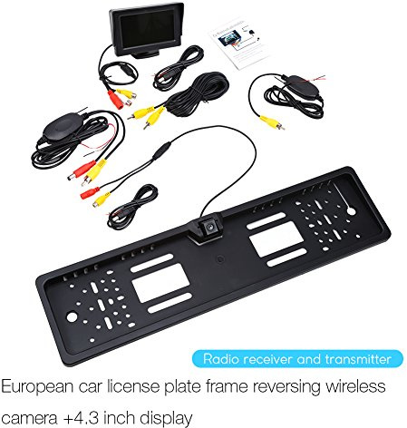 Placa de matrícula con cámara de retroceso inalámbrica de 170° + monitor LCD TFT de 4,3 pulgadas para aparcamiento del coche