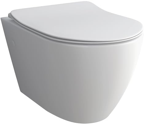 Alpenberger Spülrandloses Hänge WC Set mit d form Toilettendeckel Absenkautomatik | Nano Beschichtung Keramik Wand WC Kloschüssel | Gäste WC Toilettenschüssel Passend zu Geberit (Insara 9024)