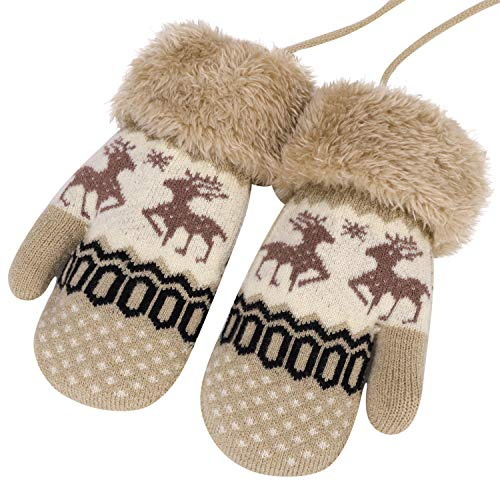 Gants Tricotés Epais Moufles Hiver Chauffant Mitaines Plein-doigts Doublure Peluche Thermique Gants Extérieur Sport Gloves Ski Snowboard Camping Ecole pour Enfant Garçon Fille