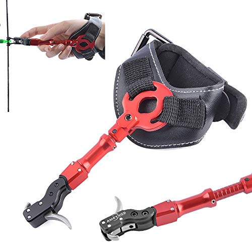 AMEYXGS Bogenschießen Spannhilfen Release Aids Compound Bogen Hilfsmittel freigeben Caliper Trigger Verstellbares Handschlaufe Jagdzubehör (Rot)