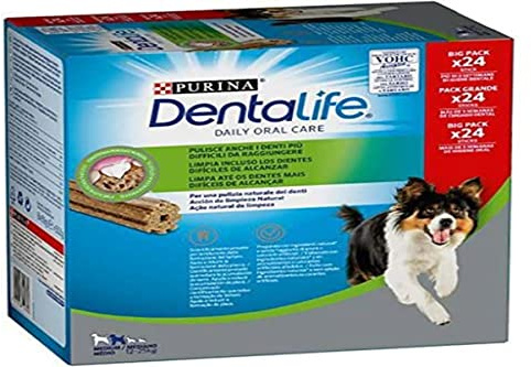 Purina Dentalife Daily Oral Care Medium, Snack Dental, premio para perros medianos , 2 packs de 24 sticks - 48 sticks