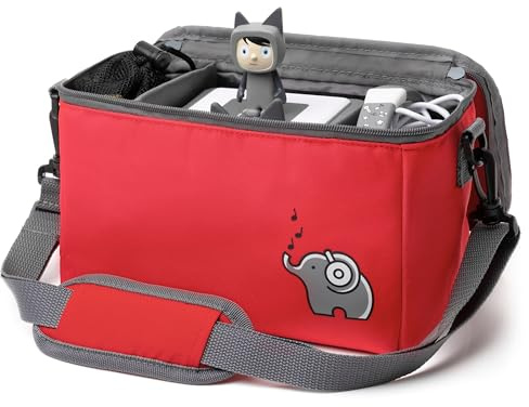 fantifant Musikbox Tasche für Tigerbox oder Toniebox Tasche für Box und Figuren – Flexible Innenfächer - Netzbeutel für Tigercards, Tonies Aufbewahrung oder Tonie Play Controller – ararot