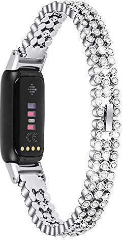 Bracelet de rechange compatible avec Fitbit Luxe, bracelet en acier inoxydable avec strass pour traqueur d'activité de luxe (argenté)
