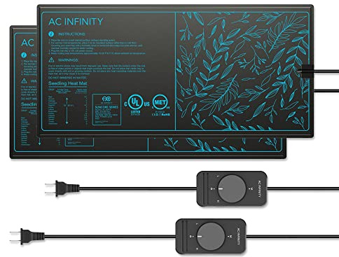 AC Infinity SUNCORE A3X2, doppio tappetino impermeabile per piantine con controller di calore, 25,4 x 52,7 cm, cuscinetti riscaldanti certificati UL e MET, per giardinaggio indoor, coltura idroponica,
