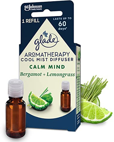Glade Aromatherapy Essential Oil Diffuser Refill, Cool Mist Aromatherapy Diffuser & Air Freshener for Home, Calm Mind with Bergamot & Lemongrass Scent, 17.4ml