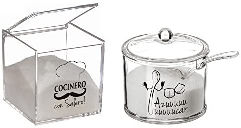 D,casa - Salero y azucarero cocina original metacrilato de diseño frase cocinero con salero, recipientes acrilico almacenamiento