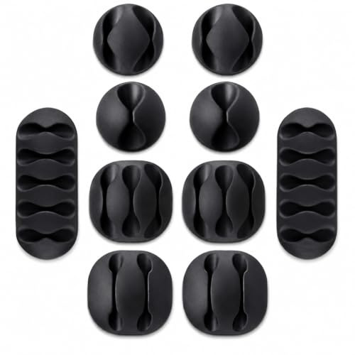 Rohans Desktop Kabelhalter Clips, 10er-Pack Kabelmanagement Cord Organizer Clips Silikon Kleber für USB Ladekabel Maus Draht PC Büro Zuhause (Schwarz)