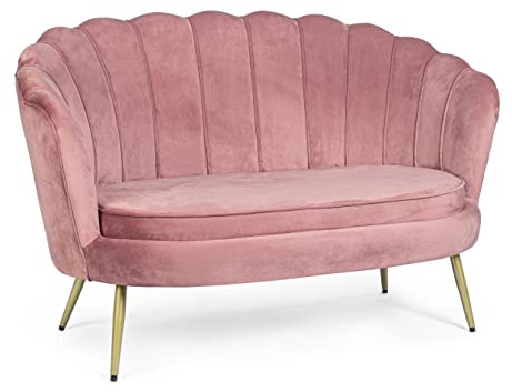 Decorspace Canapé en velours Giliola Fauteuil à coquille avec pieds en laiton, Meuble (Divano, Pink)