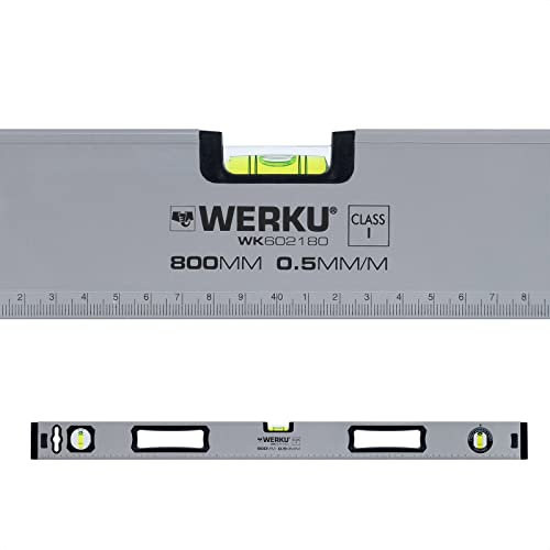 Werku WK602180, Nivel Rectangular 800 mm, Aluminio, Magnético, Medición en Centímetros, Nivelado Horizontal, Vertical y Ajustable 0-90º